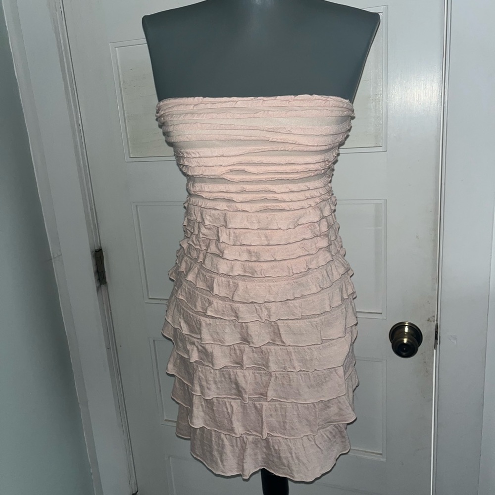 Express Light Pink Ruffled Stretch Strapless Dres… - image 1